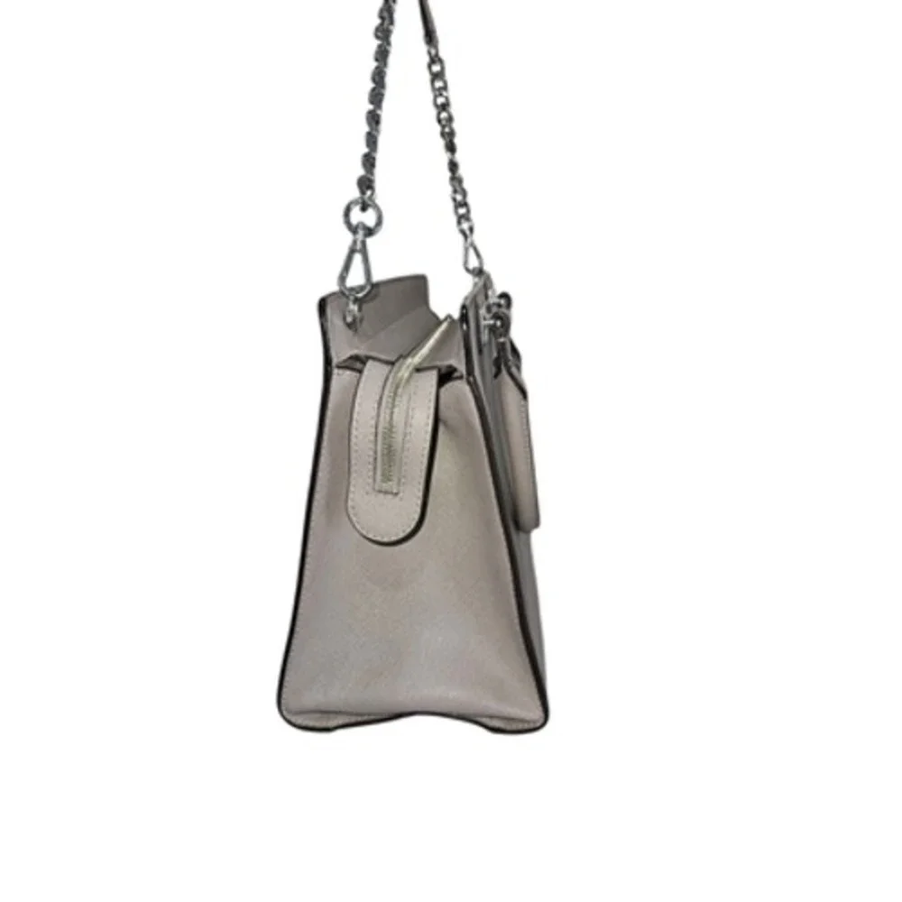 Michael‎ Kors Saffiano Leather Satchel Crossbody Bag Taupe Grey Silver Hardware